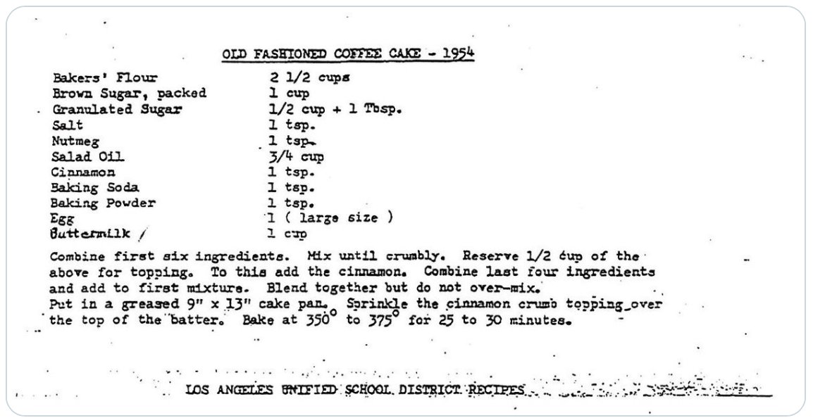 LAUSD posted what looks like an old-time mimeograph of its famous coffee-cake recipe on Twitter